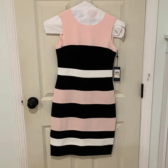 strapless open back dress Tommy Hilfiger Halter Maxi Dress Womens L Pink White Striped Cotton Modal  Blend